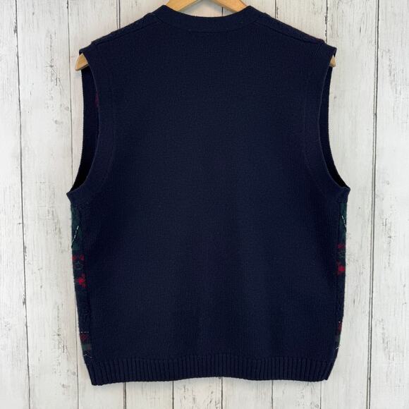 VTG JH Collectibles Blue Wool Fair Isle Beaded Button-Up Sweater Vest Size Large - Picture 10 of 13